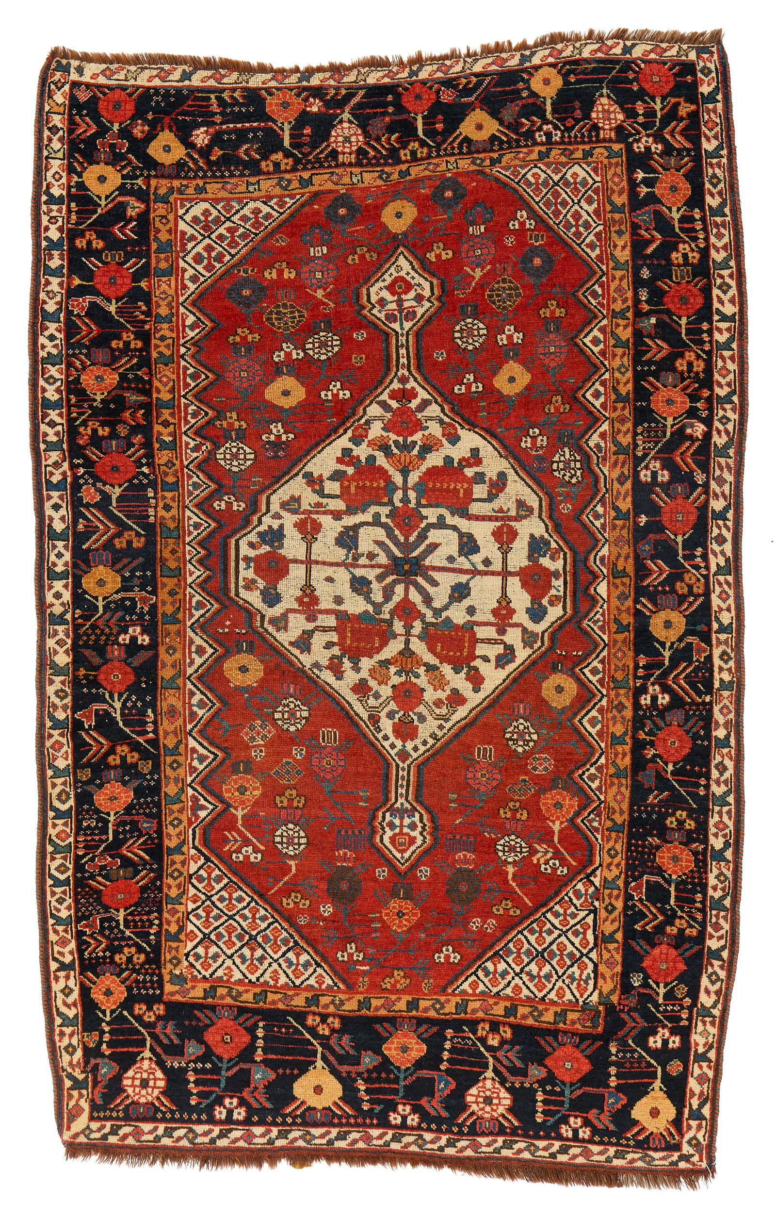 Kampseh Rug, Persia, ca. 1900: Kampseh Rug, Persia, ca. 1900 4 ft. 9 in. x 3 ft. 2 in. Provenance: The Collection of Val Arbab, La Jolla, CA.