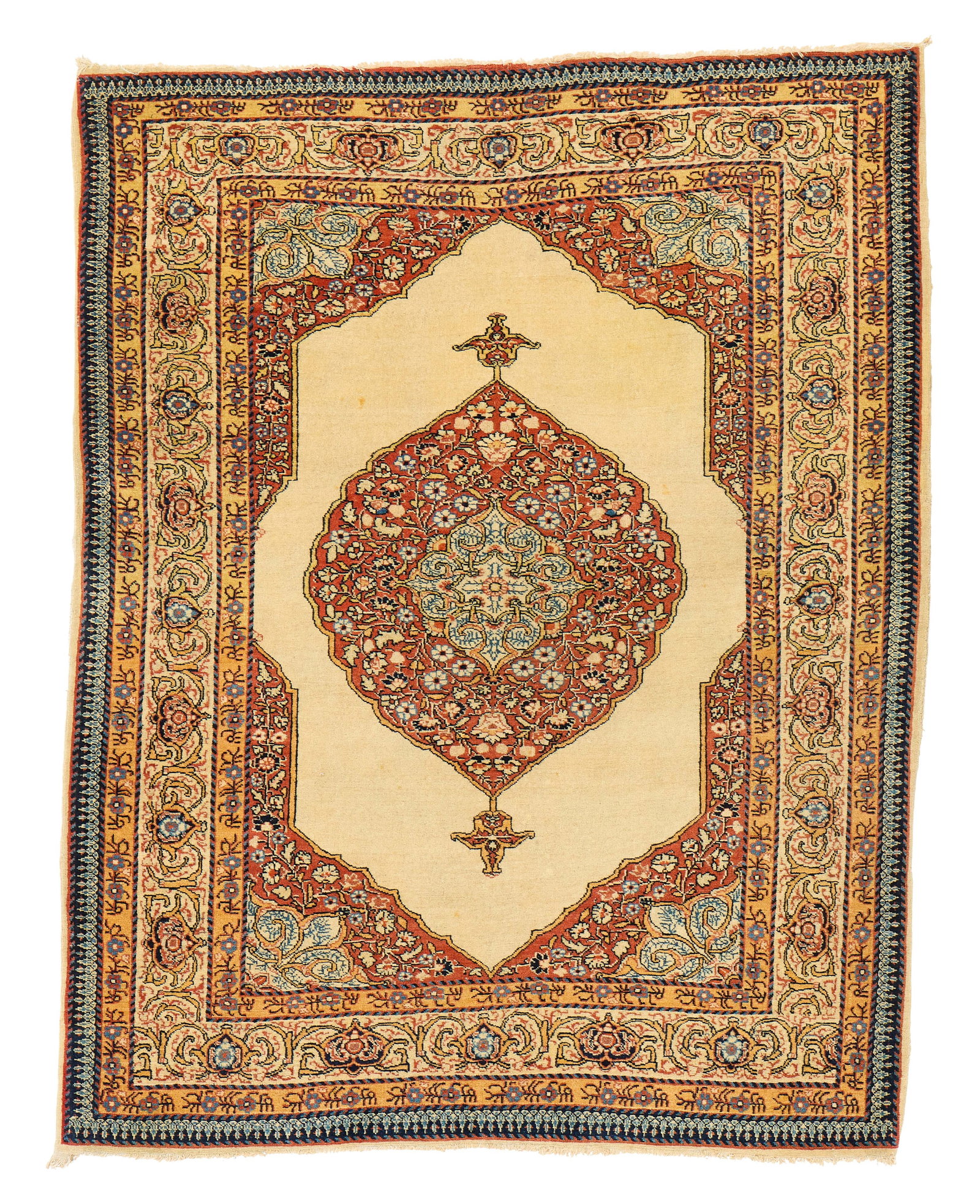 Two Haji Jalili Tabriz Rugs, Persia, ca. 1900: Two Haji Jalili Tabriz Rugs, Persia, ca. 1900 rug: 4 ft. 8 in. x 3 ft. 7 in. mat: 2 ft. 8 in. x 2 ft. Provenance: The Keshishian Legacy Collection, Los Angeles, CA. Other notes: Unlike other Persian c