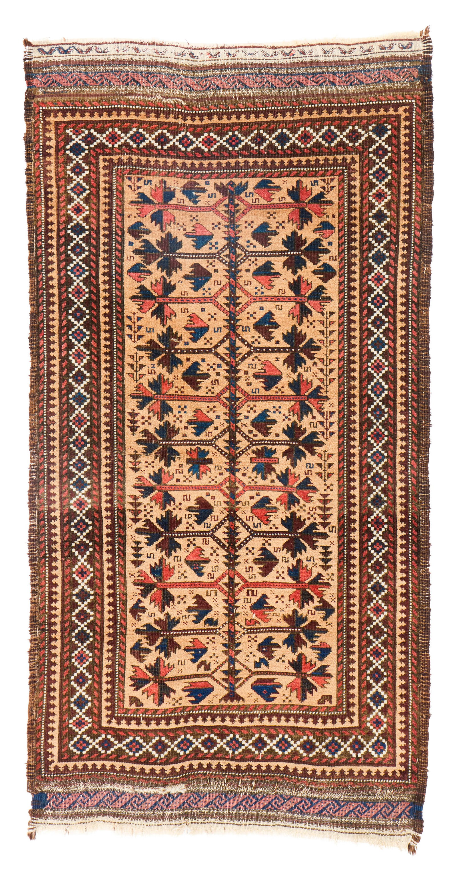 Belouch Rug, Afghanistan, last quarter 19th century: Belouch Rug, Afghanistan, last quarter 19th century 6 ft. x 3 ft. Provenance: The Collection of Dr. Donald Breyer, Highland Park, IL. Other notes: Characterized by deep blue, blackish-brown, and red f