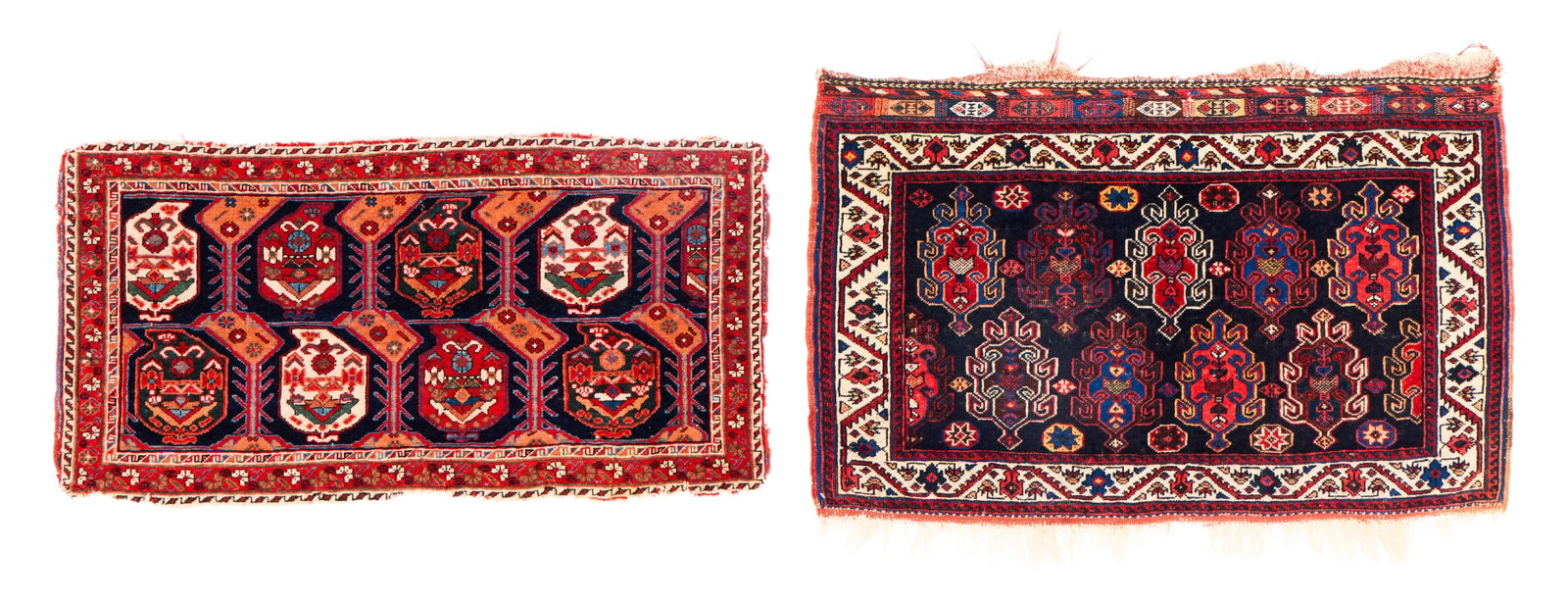 Two Afshar Bag Fronts, Persia, ca. 1900: Two Afshar Bag Fronts, Persia, ca. 1900 2 ft. 10 in. x 1 ft. 5 in.; 2 ft. 10 in. x 1 ft. 10 in. Provenance: The Collection of Dr. Donald Breyer, Highland Park, IL.