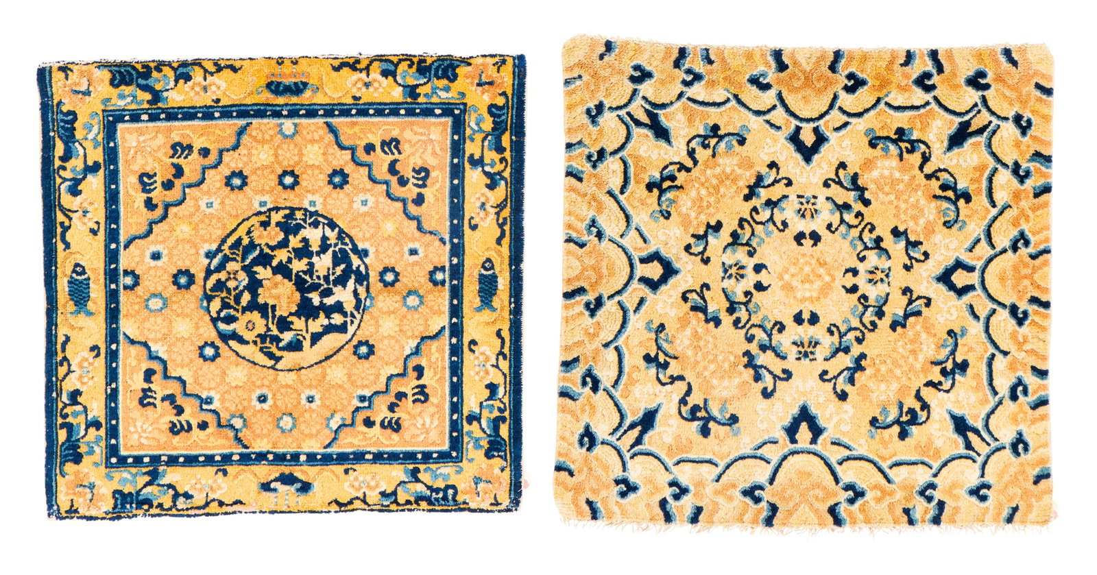 Two Chinese Square Rugs, ca. 1875: Two Chinese Square Rugs, ca. 1875 2 ft. 7 in. x 2 ft. 6 in.; 2 ft. 4 in. x 2 ft. 5 in. Provenance: The Collection of Dr. Donald Breyer, Highland Park, IL.