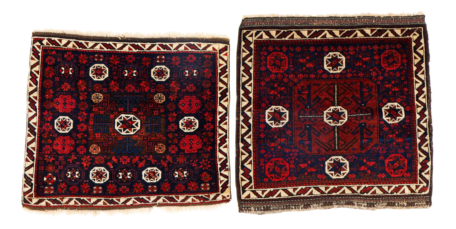 Two Belouch Bag Fronts, Afghanistan, ca. 1875: Two Belouch Bag Fronts, Afghanistan, ca. 1875 2 ft. 4 in. x 2 ft. 5 in.; 2 ft. 7 in. x 2 ft. 7 in. Provenance: The Collection of Dr. Donald Breyer, Highland Park, IL.