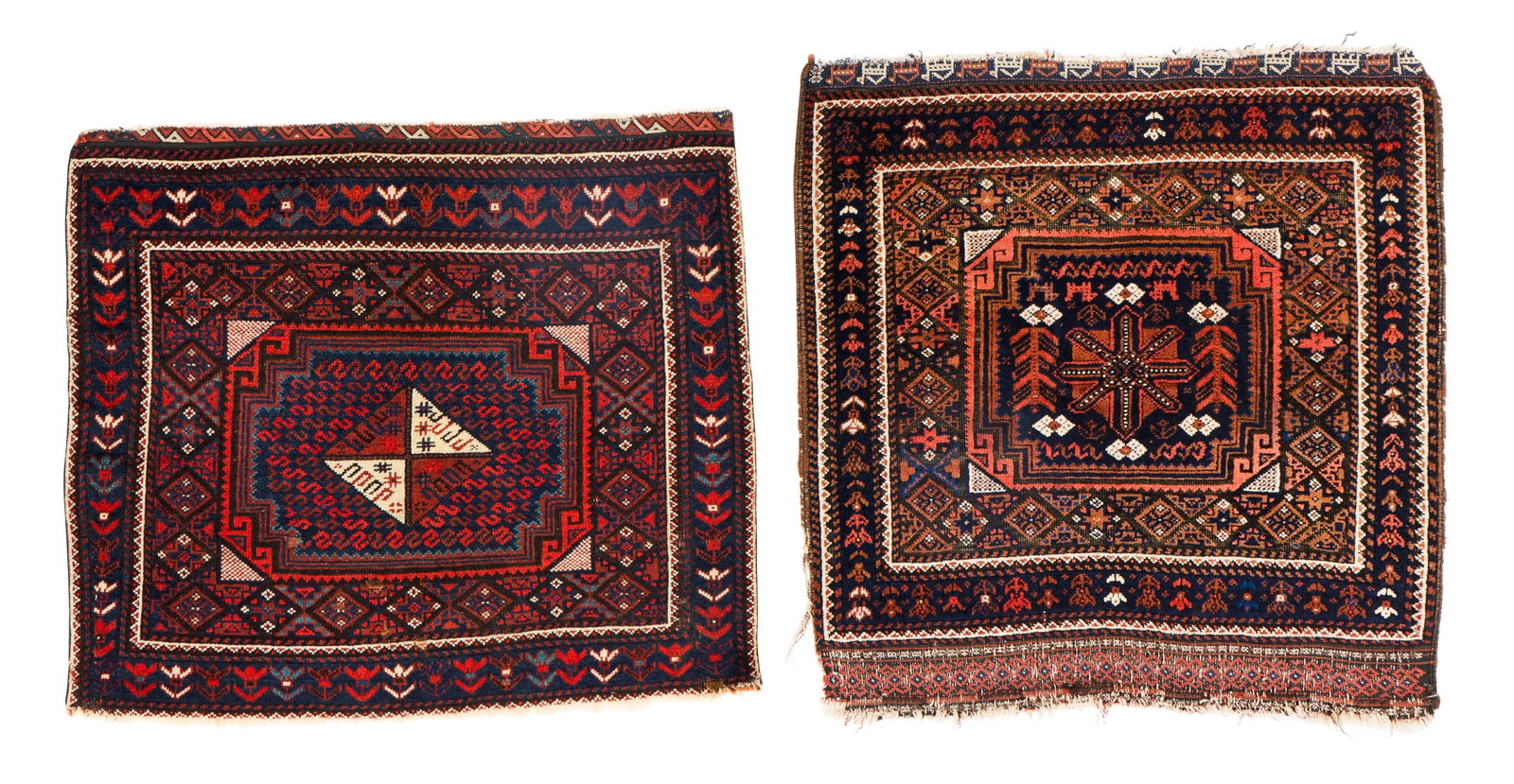 Two Belouch Bag Fronts, Afghanistan, ca. 1875: Two Belouch Bag Fronts, Afghanistan, ca. 1875 2 ft. 7 in. x 2 ft. 8 in.; 2 ft. 7 in. x 2 ft. 4 in. Provenance: The Collection of Dr. Donald Breyer, Highland Park, IL.