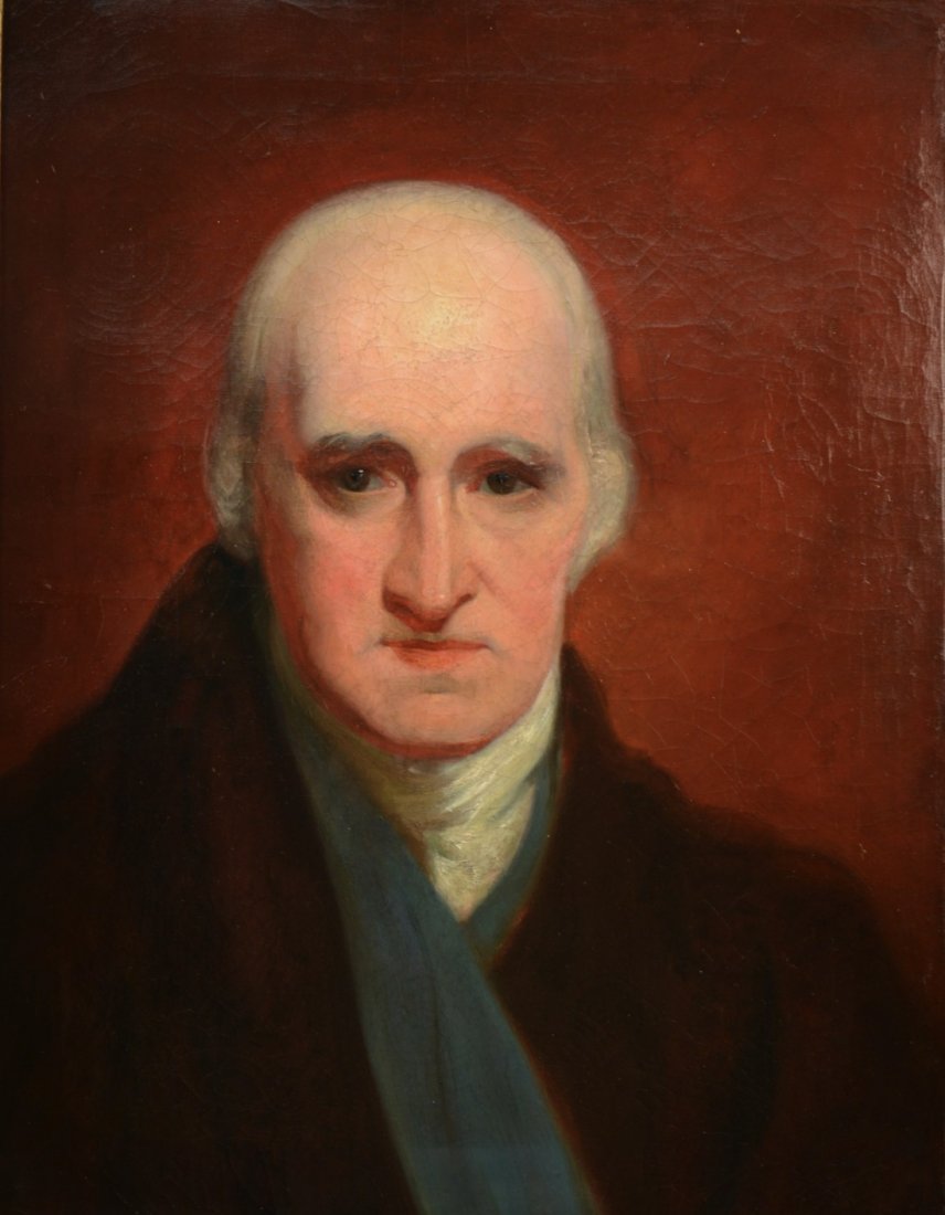 ATTRIBUTED TO SIR THOMAS LAWRENCE, (English,: ATTRIBUTED TO SIR THOMAS LAWRENCE (English, 1769-1830) STUDY OF BENJAMIN WEST oil on canvas; inscribed on verso B. West President of the R.A by Sir Thom Lawrence; bears number 81e, stenciled on stretc