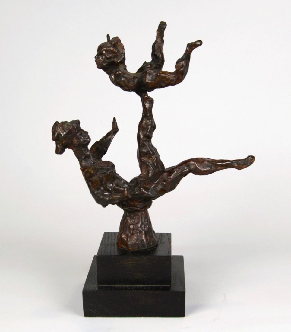 CHAIM GROSS, (American, 1904-1991), BABY BALANCING II,: CHAIM GROSS (American, 1904-1991) BABY BALANCING II bronze; 1968; inscribed CHAIM GROSS; Forum Gallery, New York label, underside of bronze; height: 12 1/2 inches; with base: 15 1/2 inches