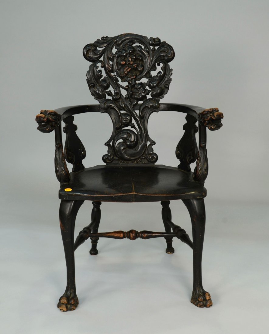 CARVED OAK PARTNERS' DESK, late 19th century; together: CARVED OAK PARTNERS' DESK, late 19th century; together with a CARVED OAK ARM CHAIR, R. J. Horner, maker; both bearing the Horner label R. J. Horner & Co., Furniture Makers and Importers, 61, 63 and 65