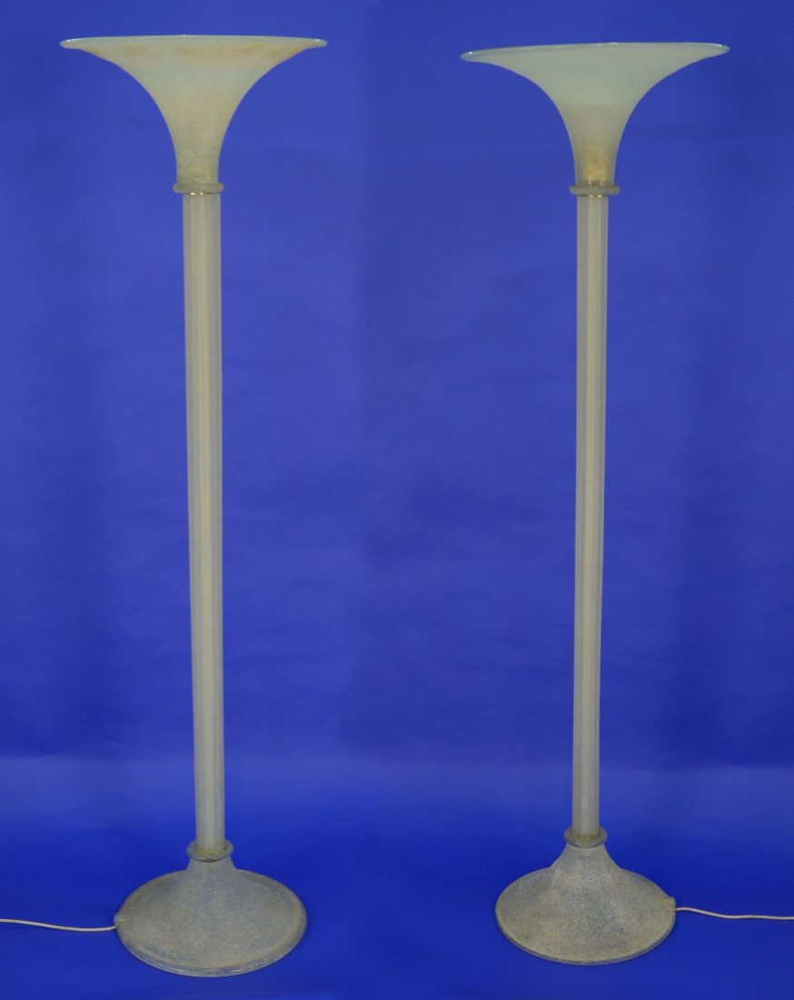 PAIR KARL SPRINGER SEGUSO GLASS TORCHERES;: PAIR KARL SPRINGER SEGUSO GLASS TORCHERES; electrified; height: 67 1/2 inches