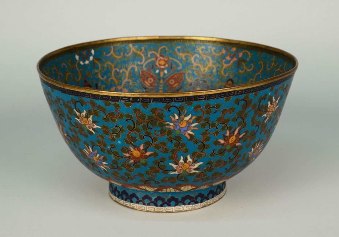 CHINESE DRAGON DECORATED CLOISONNE BOWL;: CHINESE DRAGON DECORATED CLOISONNE BOWL; with reign mark on base; diameter: 11 1/2 inches; height: 6 1/2 inches