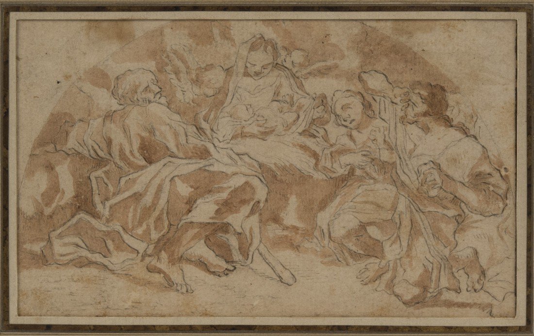 OLD MASTER (17th/18th century) THE NATIVITY: OLD MASTER (17th/18th century) THE NATIVITY black ink and brown wash; inscription 3388 Nelson, Sunderland Coll, 17th cent, verso; bears A.P.F. Inc., New York framers label, verso; paper bears unidenti