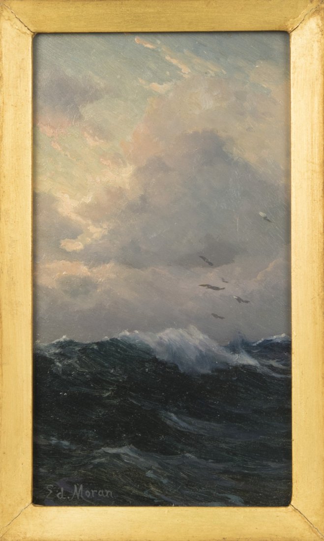 EDWARD MORAN (American, 1829-1901) CLOUDY SEASCAPE: EDWARD MORAN (American, 1829-1901) CLOUDY SEASCAPE oil on board; signed Ed. Moran, l.l.; 8 x 4 1/2 in. (16 x 12 in.)