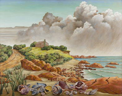 MOLLY LUCE (American, 1896-1986) ROAD ALONG THE BEACH: MOLLY LUCE (American, 1896-1986) ROAD ALONG THE BEACH oil on masonite; signed Molly Luce, l.r.; bears Childs Gallery, Boston label, verso; 22 x 28 in. (25 1/2 x 31 1/2 in.)