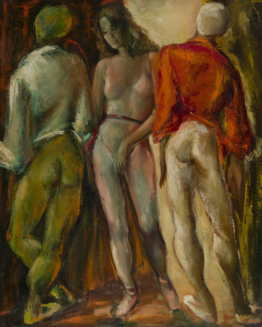 JAN DE RUTH (American, 1922-1991) DANCERS: JAN DE RUTH (American, 1922-1991) THREE DANCERSoil on canvas; signed Jan De Ruth, l.l.; 30 x 23 1/2 in. (41 x 35 in.)