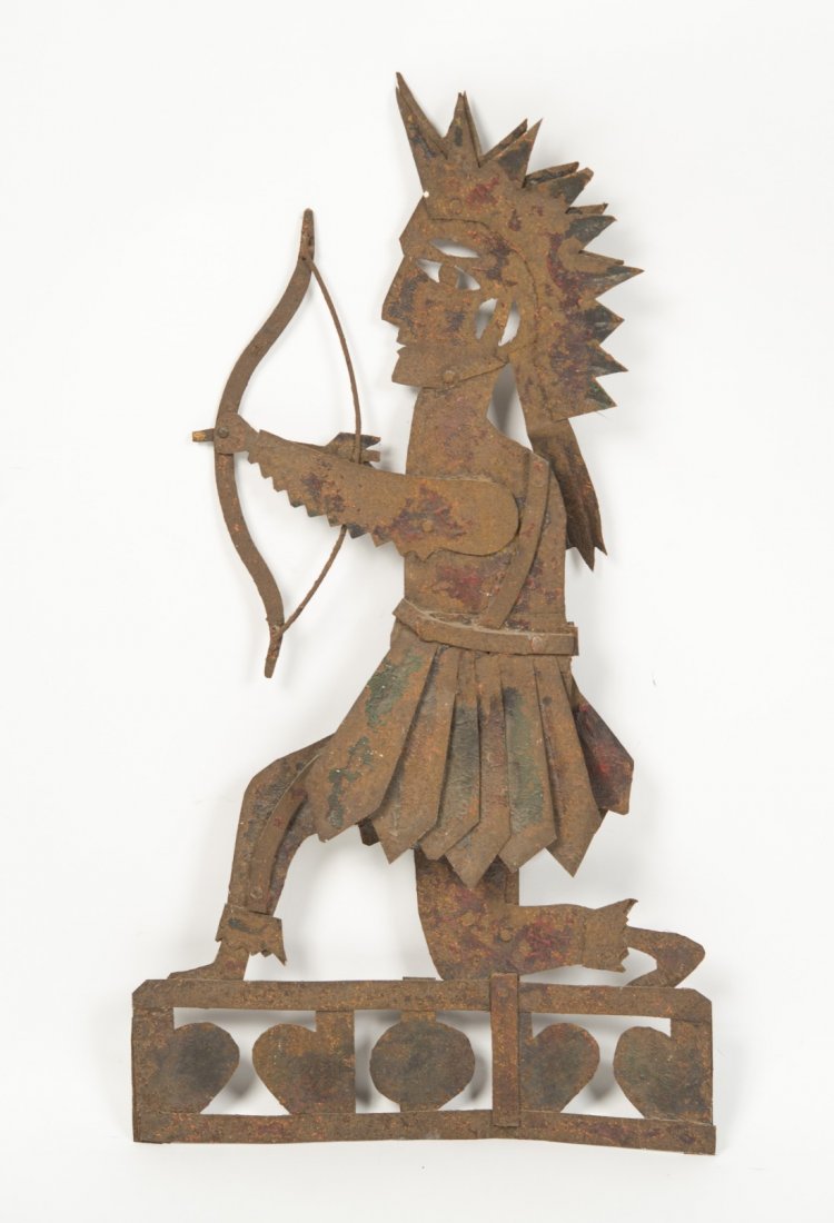 SHEET IRON WEATHERVANE;: SHEET IRON WEATHERVANE; depicting a native American with bow and arrow; height: 28 in.