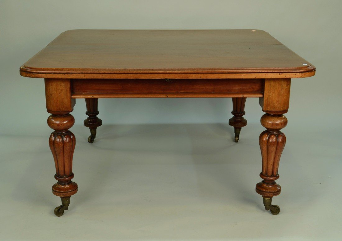 WILLIAM IV MAHOGANY DINING TABLE, 19th century;: WILLIAM IV MAHOGANY DINING TABLE, 19th century; height: 28 inches; width: 51 inches; length: 116 inches