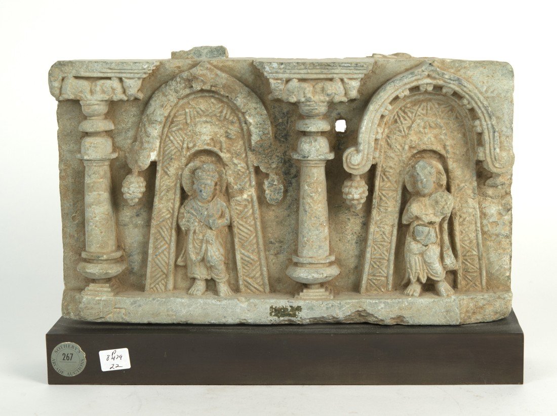 GANDAHARAN CARVED STONE RELIEF;: GANDAHARAN CARVED STONE RELIEF; height: 8 in.; width: 13 1/2 in. Provenance: Sotheby's Arcade Auctions, New York, 1996, Sale 1531, lot 267; Property of a New York City family.