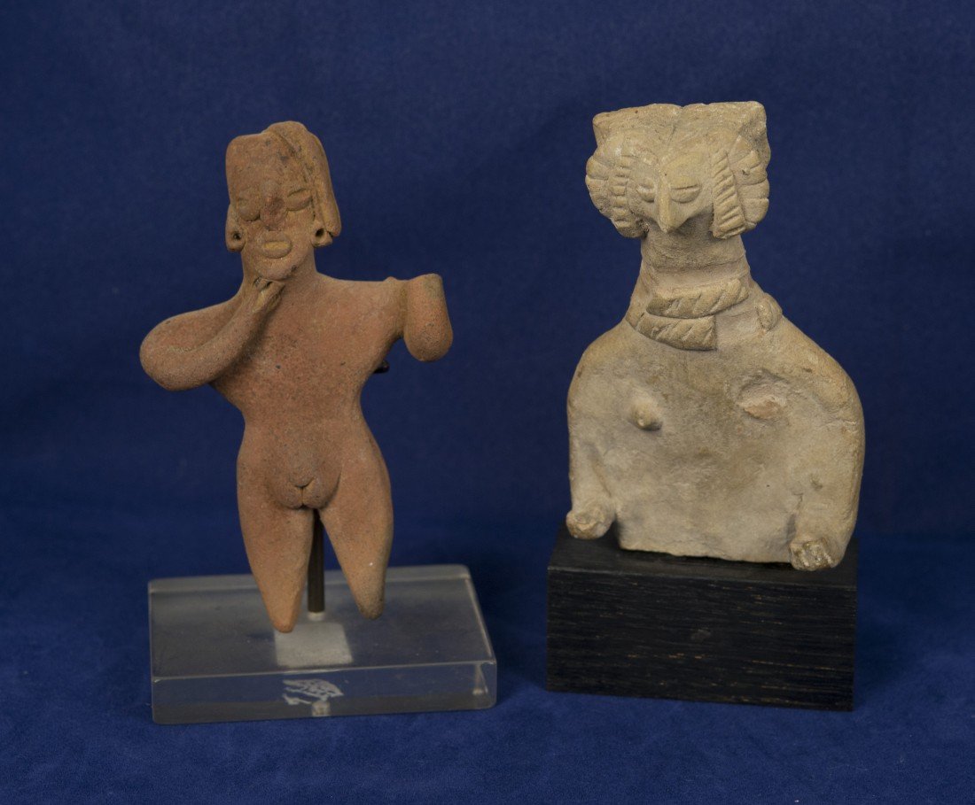 TWO ARCHAIC TERRACOTTA FIGURES OF GODDESSES;: TWO ARCHAIC TERRACOTTA FIGURES OF GODDESSES; one a Boetian Goddess of Fertility, height: 4 3/4 in. Provenance: Jacques Schulman, Amsterdam, 1964; Property of a New York City family