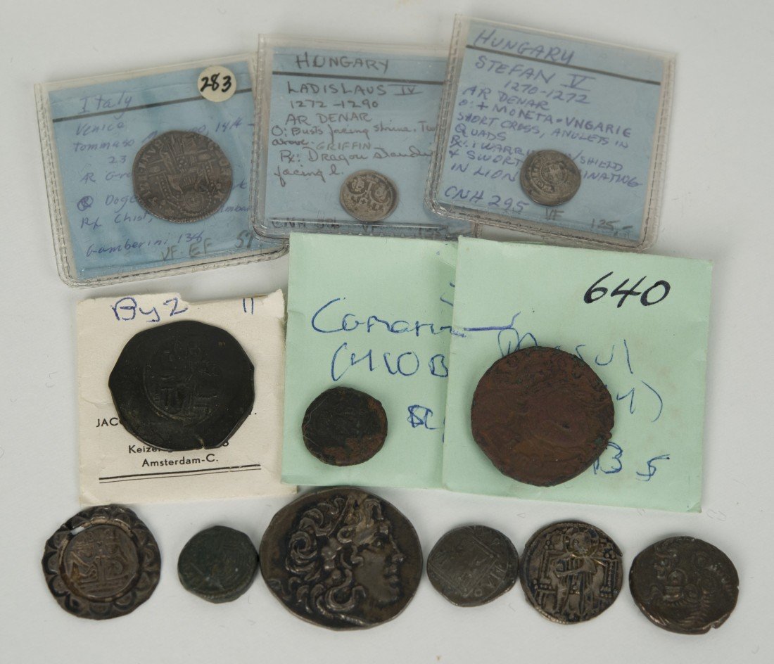 COLLECTION OF ELEVEN ANCIENT COINS;: COLLECTION OF ELEVEN ANCIENT COINS; including examples from Mosul, Camarina, Byzantine, Hungary and Italy; Provenance: Alex G. Malloy Inc., South Salem, New York; Property of a New York City family