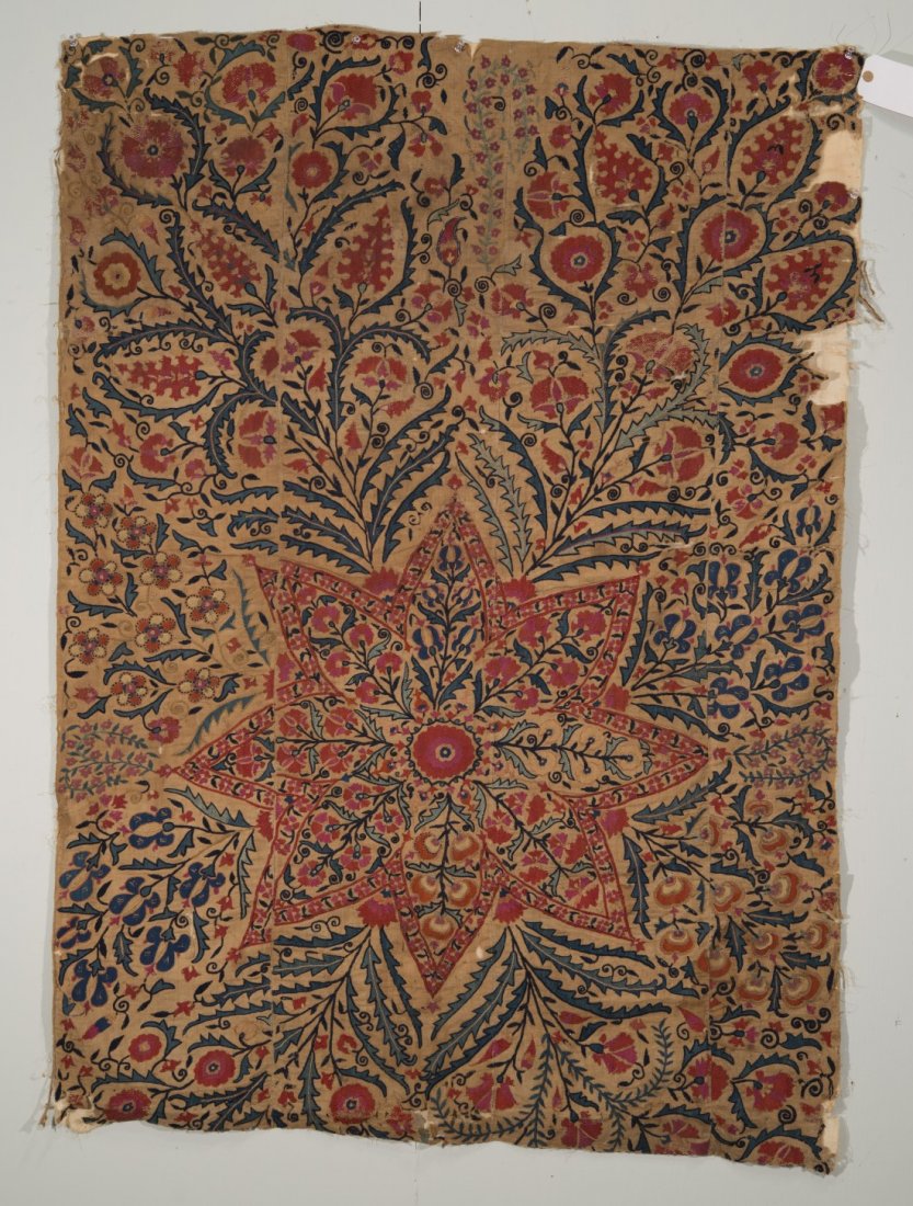 SUZANNI EMBROIDERY FRAGMENT, mid 19th century;: SUZANNI EMBROIDERY FRAGMENT, mid 19th century; 4 ft. 8 in. x 3 ft. 4 in. Provenance: Collection of Grover Schiltz, Chicago, IL