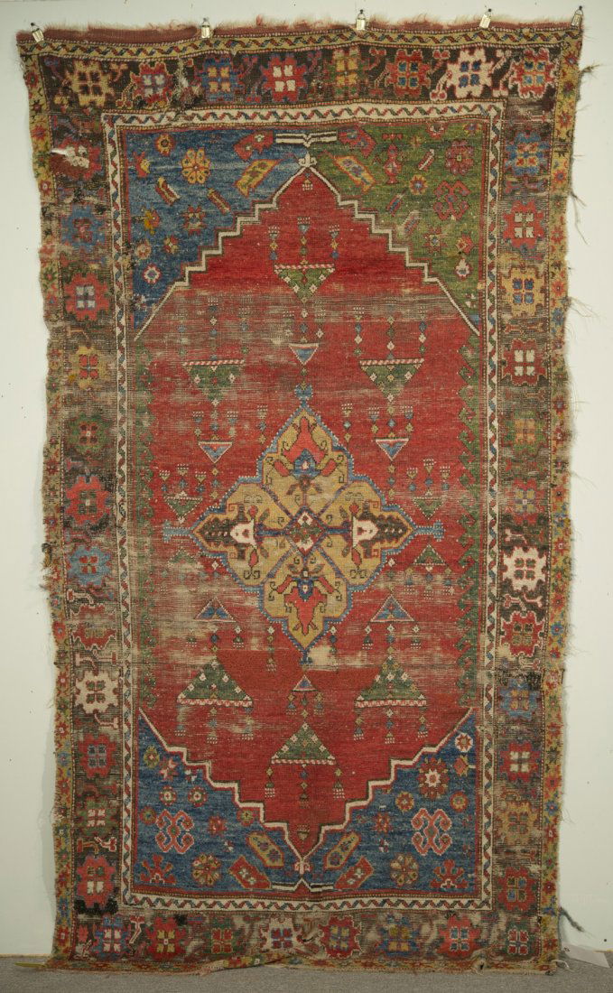 KONIA RUG, Turkey, ca. 1800;: KONIA RUG, Turkey, ca. 1800; 8 ft. 2 in. x 4 ft. 6 in. Provenance: Collection of Grover Schiltz, Chicago, IL