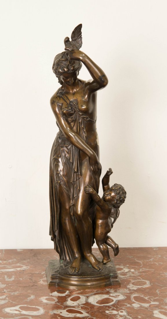 JEAN BULIO VENUS AND CUPID BRONZE;: JEAN BULIO (French, 1827-1911) VENUS AND CUPID bronze; signed Bulio; height: 19 in.
