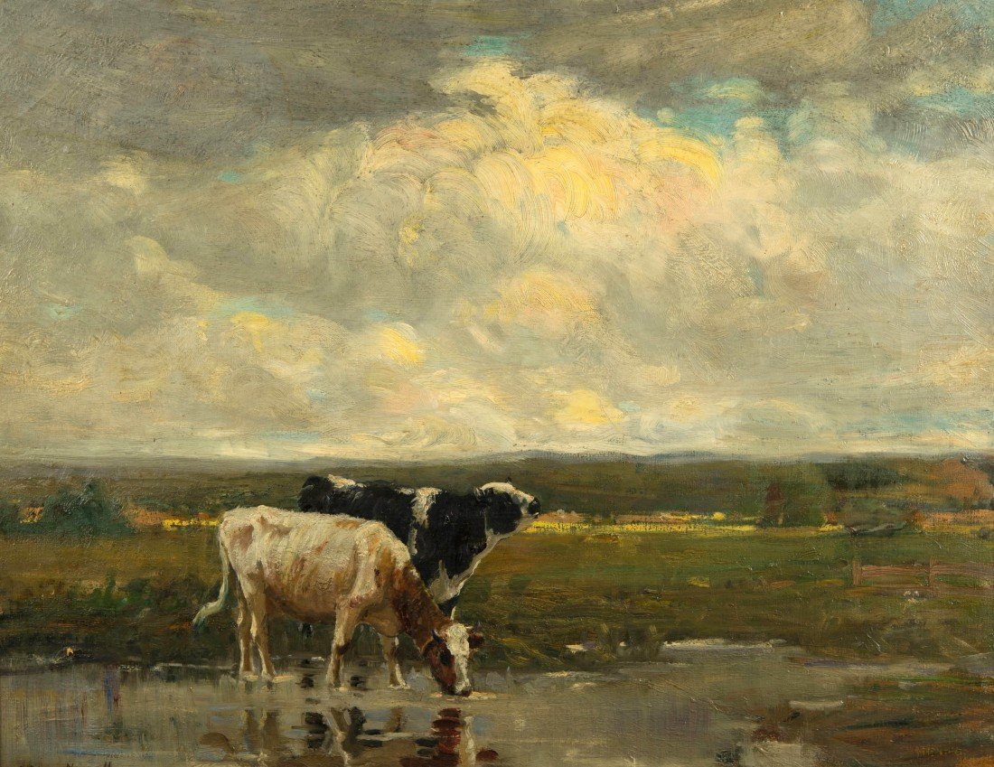GEORGE GLENN NEWELL, (American, 1870-1947), AT THE: GEORGE GLENN NEWELL (American, 1870-1947) AT THE POOL 1909; oil on canvas; signed, l.l.; inscribed and dated in pencil on stretcher, verso; 25 x 28 in. (34 x 39 1/2 in.)