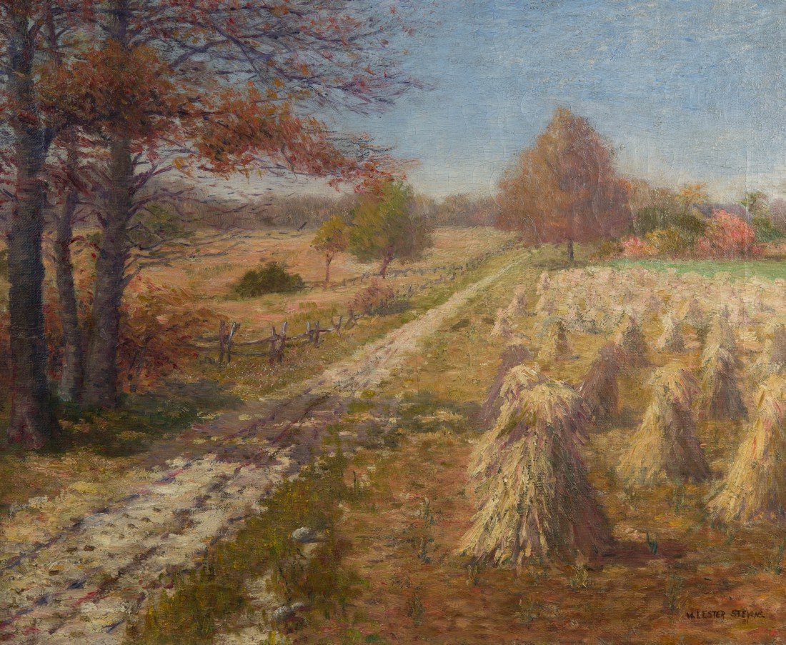 WILLIAM LESTER STEVENS, (American, 1888-1969),: WILLIAM LESTER STEVENS (American, 1888-1969) HAYFIELDS oil on canvas; signed, l.r.; 16 x 20 in. (20 1/2 x 24 in.)