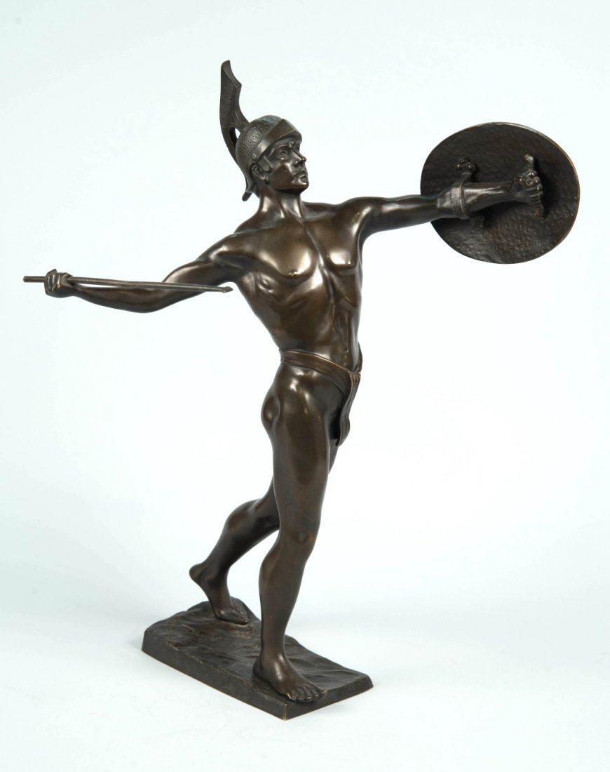 LUDWIG GRAEFNER, (German, early 20th century), ROMAN: LUDWIG GRAEFNER (German, early 20th century) ROMAN WARRIOR patinated bronze; signed and dated on base L. Graefner, 19 height: 18 in.