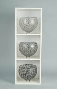 TOBIAS MOHL, (Dutch, b. 1970), THREE GLASSWEAVER BOWLS,: TOBIAS MOHL (Dutch, b. 1970) THREE GLASSWEAVER BOWLS each bowl signed and dated Tobias Mohl 2006; with fitted display box and lighting panel; diameter of bowls: 7 in.; height of bowls: 5 in. Other Not