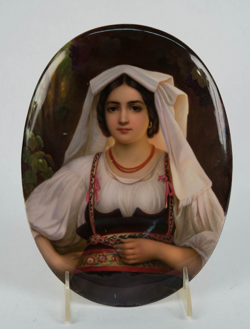 BERLIN KPM OVAL PORCELAIN PLAQUE, late 19th century;: BERLIN KPM OVAL PORCELAIN PLAQUE, late 19th century; impressed with scepter mark, KPM and indiscernible letters; 9 x 6 3/4 in.