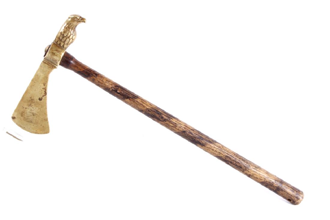 Plains Eagle Head Hammer Poll Tomahawk 19th-: This is a Plains Native American Indian Hammer Poll Tomahawk with rare Eagle Head carved end. The weapon is believed to be from the late 19th century to early 20th century. This piece shows a hardwood