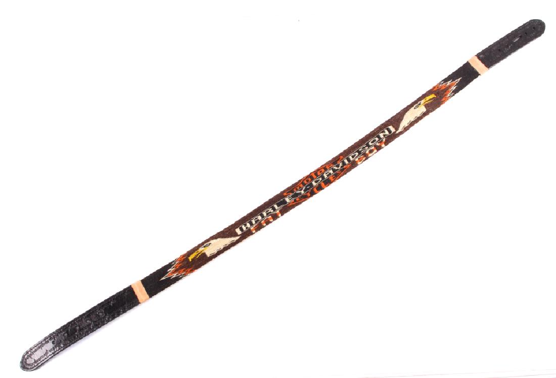 Deer Lodge Prison Horsehair Harley Davidson Belt: This is a Montana State Prison made horsehair Harley Davidson belt from Deer Lodge, Montana. The belt shows a finely hitched horsehair design with eagles on each side. The Harley Davidson logo is in t