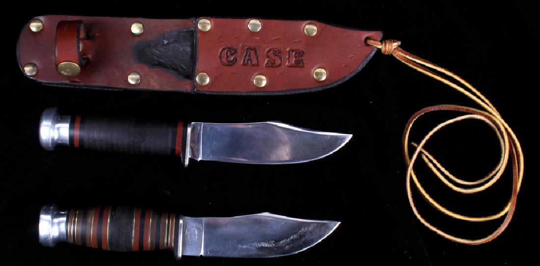 Case XX Hunting Knives With Custom Leather Sheath: This is a pair of Case XX hunting knives with a custom A.A.T. Leather sheath. A unique tang stamp dating system used since the very early days of its history has made the Case brand one of the world's