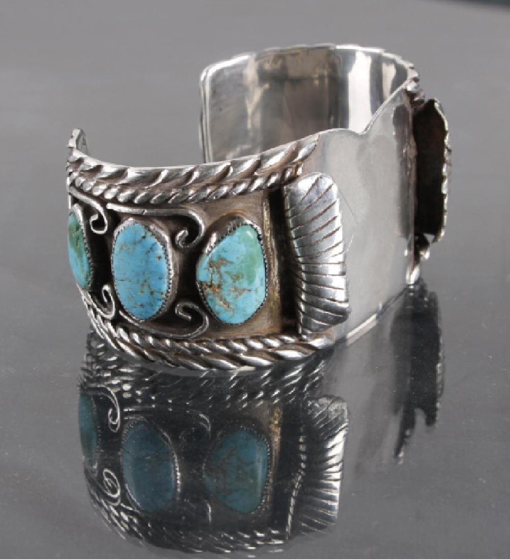 Navajo Sterling Watch Cuff with Turquoise Nugget (1 of 7)