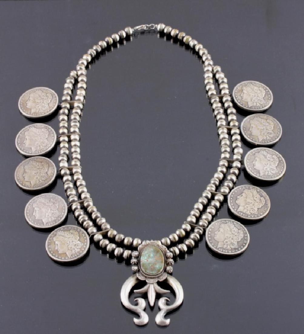 Navajo Morgan Silver Dollar Squash Blossom Signed (1 of 10)