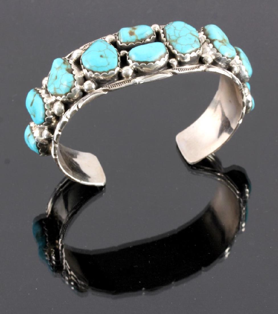 Navajo Sterling Silver Turquoise Nugget Bracelet (1 of 9)