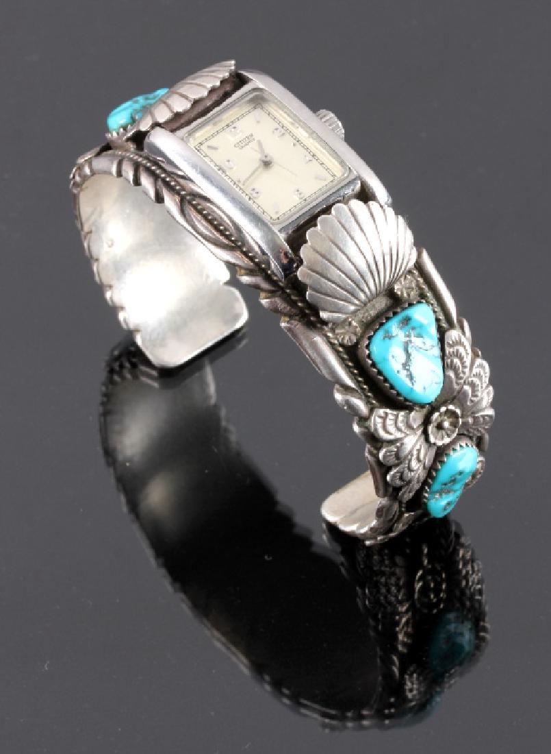 Navajo Sterling Silver Turquoise Watch Cuff (1 of 8)