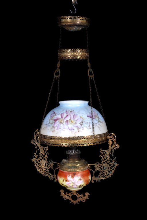 Hand Painted Victorian Hanging Kerosene Lamp (1 of 14)