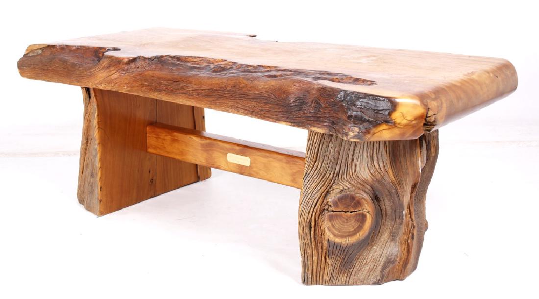 Alligator Juniper Live Edge Inlaid Turquoise Bench