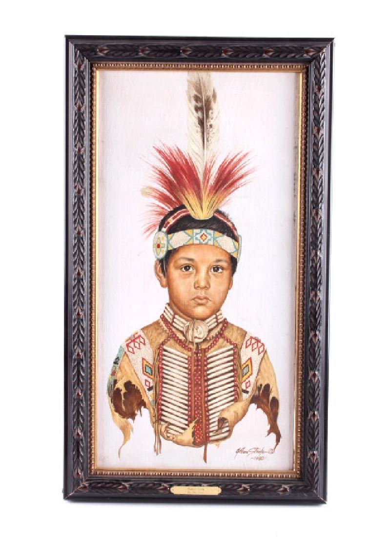 Original John Steele Oil on Canvas Painting: This is an original John Steele oil on canvas painting. The painting is is portrait of Robert Cody, the grandson of Iron Eyes Cody who was an actor in Hollywood in the early to mid 1900's. The young I
