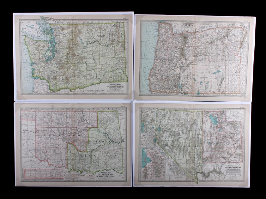 1897 Western and Central U.S. Map Collection: This lot features a collection of Western and Central U.S. maps from 1897. Included is Washington, Oregon, a combined map of Nevada and Utah, and a combined map of Oklahoma and Indian Territory. The m