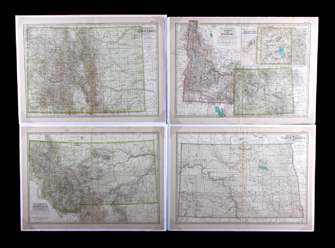 1897 Western U.S. Map Collection: This is a collection of four Western U.S. maps. Included are maps of North Dakota, Montana, Colorado and a combined map of Idaho and Wyoming with an inset of Yellowstone National Park. The maps are in