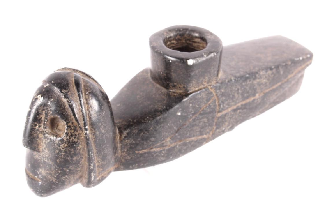 Mississippi Period Steatite Birdman Effigy Pipe: Available in this lot for bidding is a Native American Indian - Ancient Steatite Birdman Effigy Pipe. The piece originates from the American Midwest Region in the Mississippian Culture Period of circa