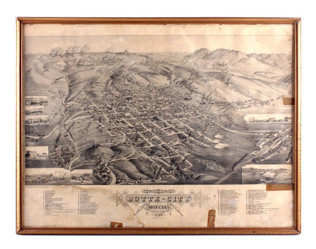 1884 Bird's Eye View of Butte City Montana: This is an exceedingly RARE 1884 Bird's Eye View of Butte City, Montana. This incredible piece was published during Montana's Territorial Days (1864-1889). By the early 1880's, Butte was well on its w