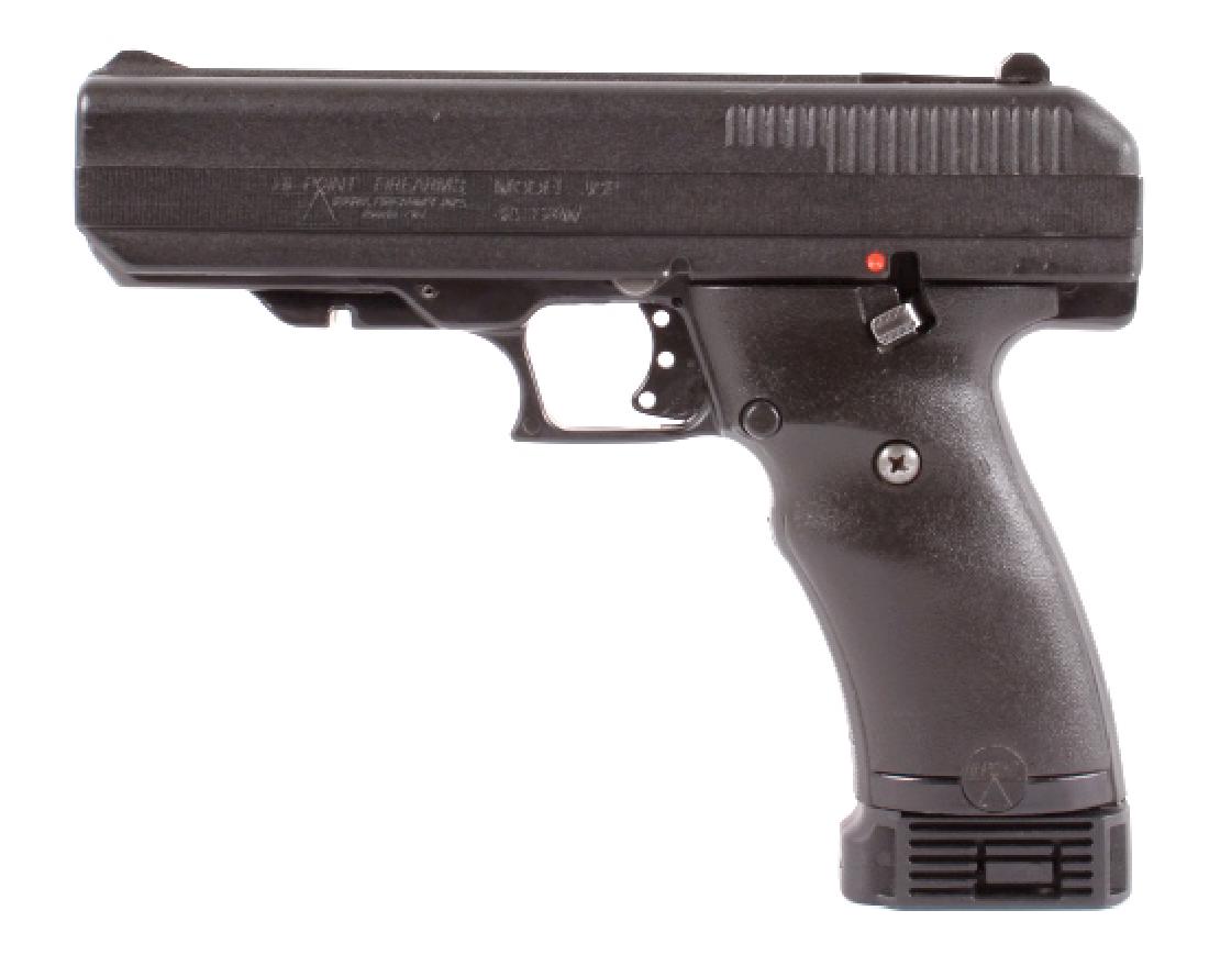 Hi-Point Model JCP 40 Smith & Wesson: This lot offers you a Hi-Point Model JCP, chambered in 40 S&W. The pistol includes an extended magazine, tactical black finish, and a mount for an under-rail light or laser. The pistol reads on the le