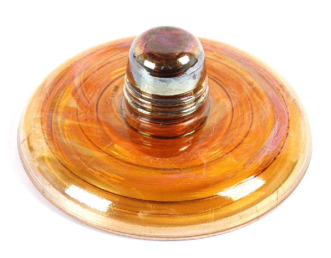 Pyrex Carnival Glass Insulator Circa 1942: This lot includes an awesome Pyrex carnival glass line insulator. The insulator reads "Pyrex T.M. Reg. U.S. PAT. OFF. Made in U.S.A.", as well it is stamped with the date "APR 20, 1942". The purpose w