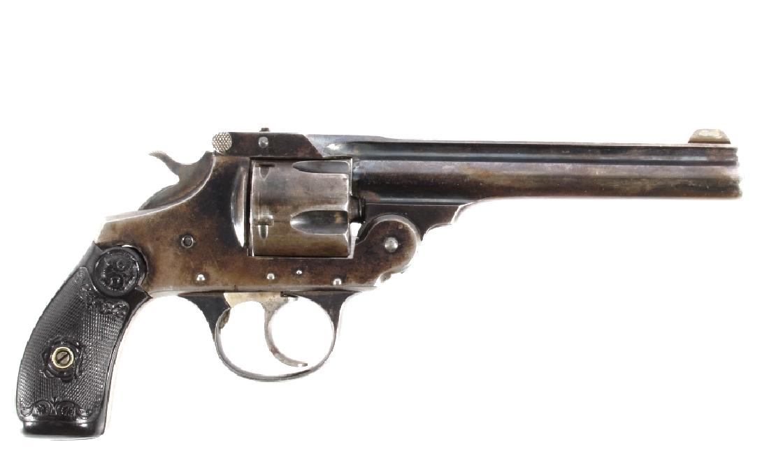 Iver Johnson Top Break .38 Double Action Revolver: You are bidding on a Iver Johnson Top Break .38 Center Fire Double Action Revolver. The revolver features a 5" solid ribbed barrel, 5 shot cylinder, hard rubber grips, top break action, and blue'd fin