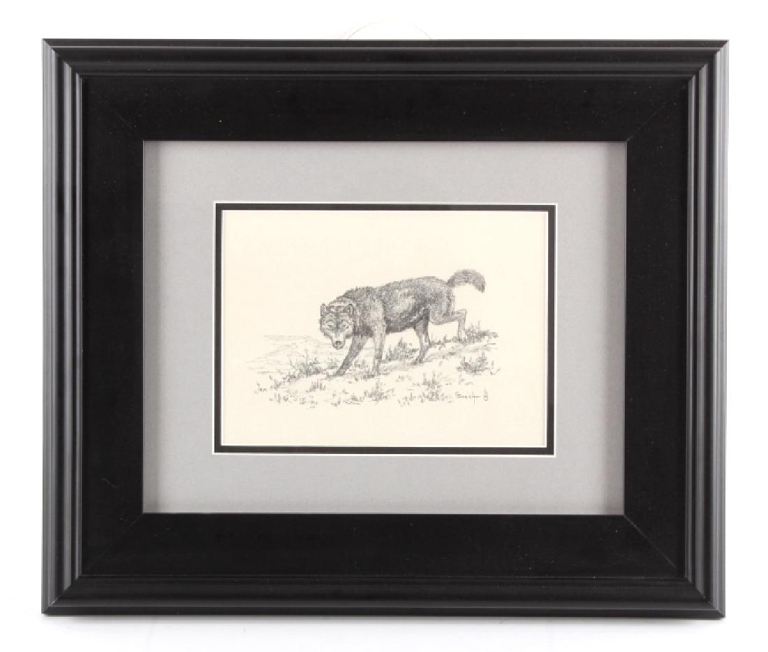 George Dabich Original Wolf Pencil Sketch: This is an original George Dabich (1922-2013) framed pencil sketch. George Dabich was a Wyoming artist who spent the first part of his life working as a wrangler and outfitter guide. It was these jobs