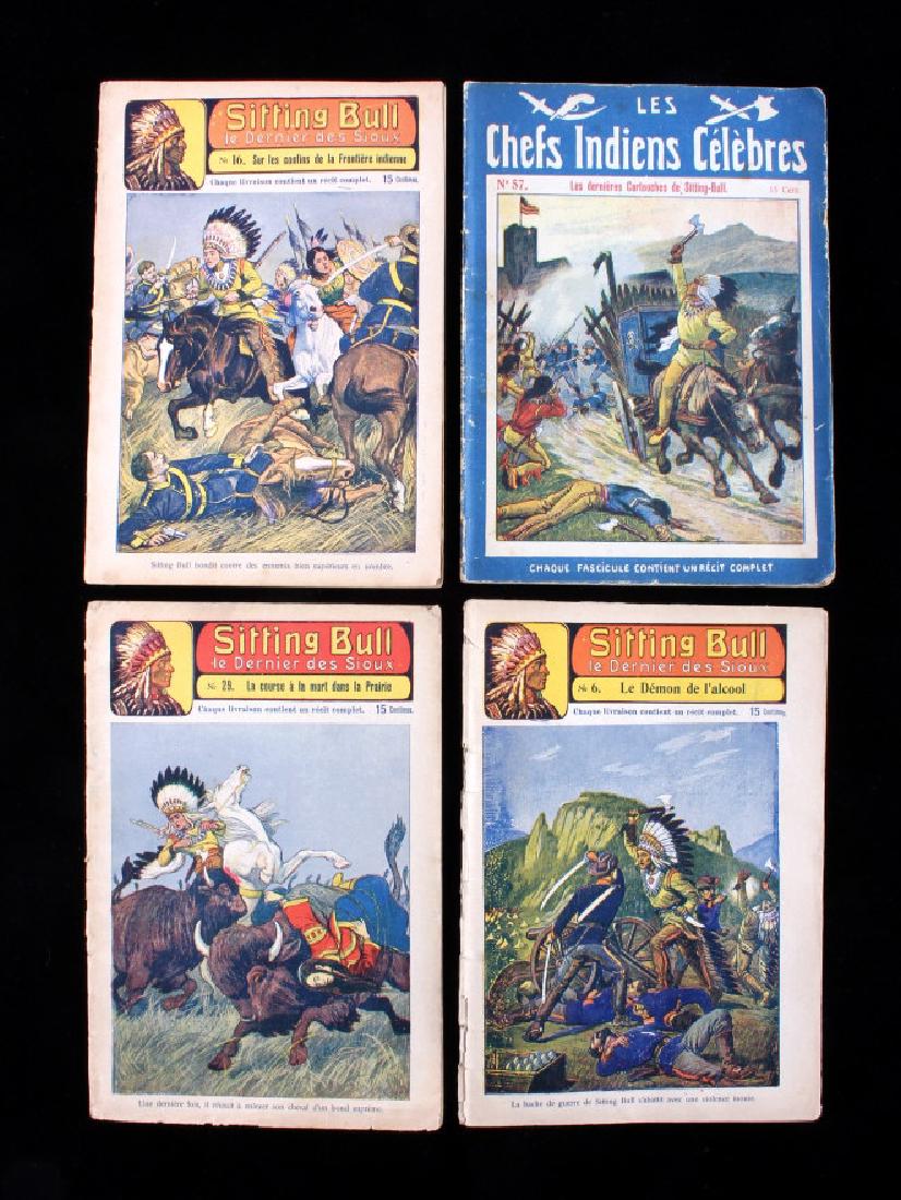Antique French Sitting Bull Indian Dime Novels: This is a collection of four French Sitting Bull Native American Indian dime novels. Each of the novels was published circa 1908 and features wonderfully illustrated covers and text written in French.