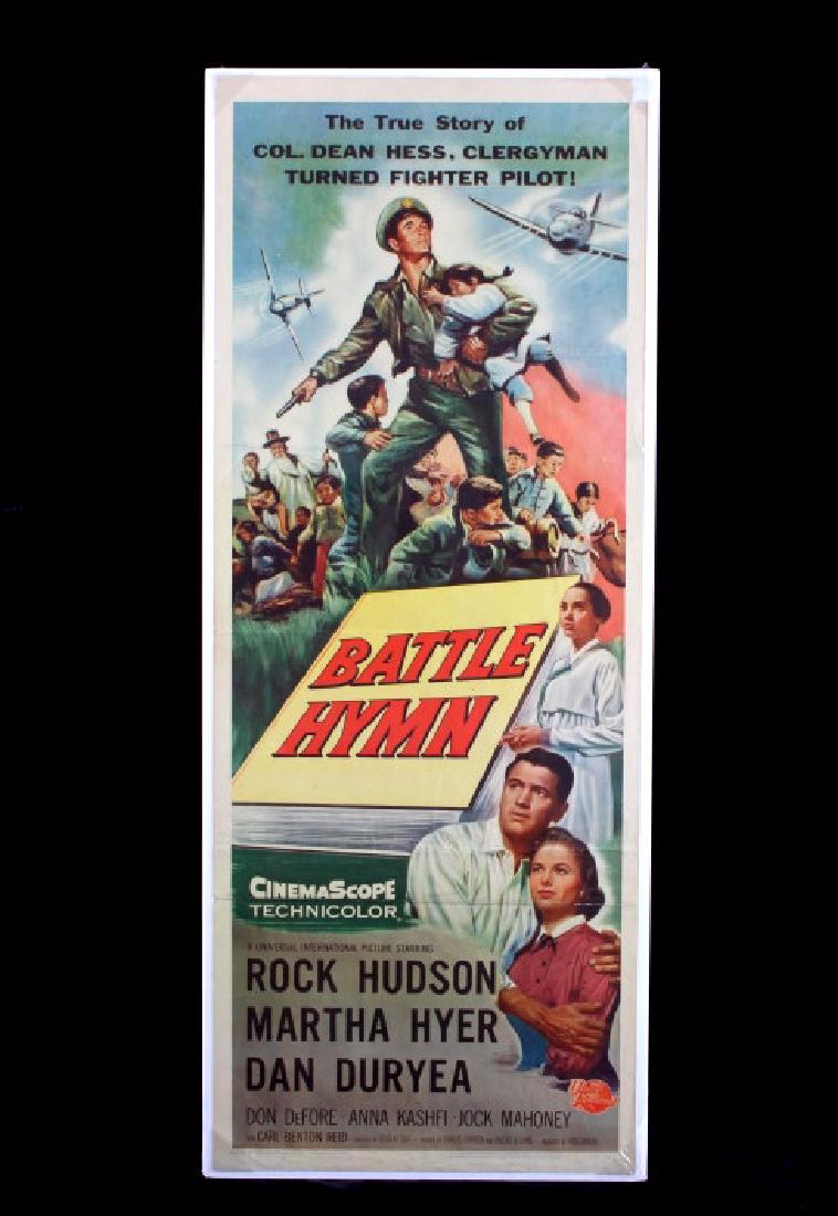 Original Battle Hymn Movie Poster 1957 Rock Hudson: This is an original "Battle Hymn" movie poster from 1957. The movie stars Rock Hudson, Martha Hyer, Dan Duryea, Don DeFore, Anna Kashfi and Jock Mahoney. The movie tells the story of Dean Hess who was