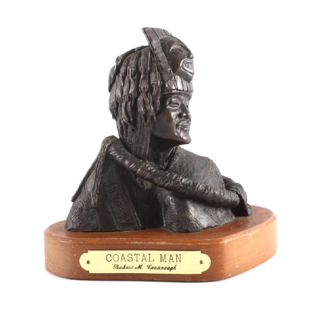 Robert Cavanaugh Original Bronze Sculpture: This is an original bronze sculpture by Robert Cavanaugh titled "Coastal Man". Cavanaugh was born and raised in South Dakota's Black Hills and spent much of his youth near the Pine Ridge Indian Reserv